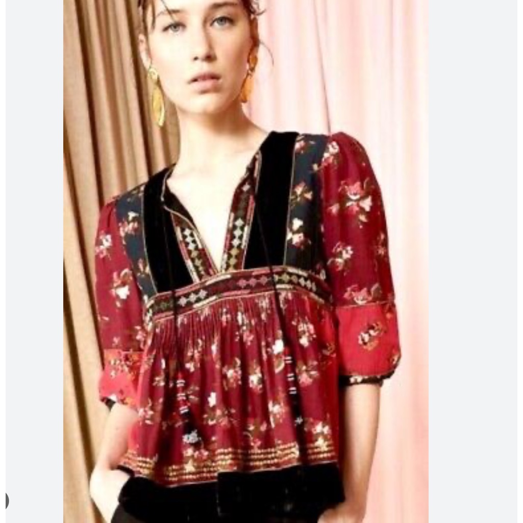 Ulla Johnson Blouse Bijana Peasant Tassels Velvet 2 Euc